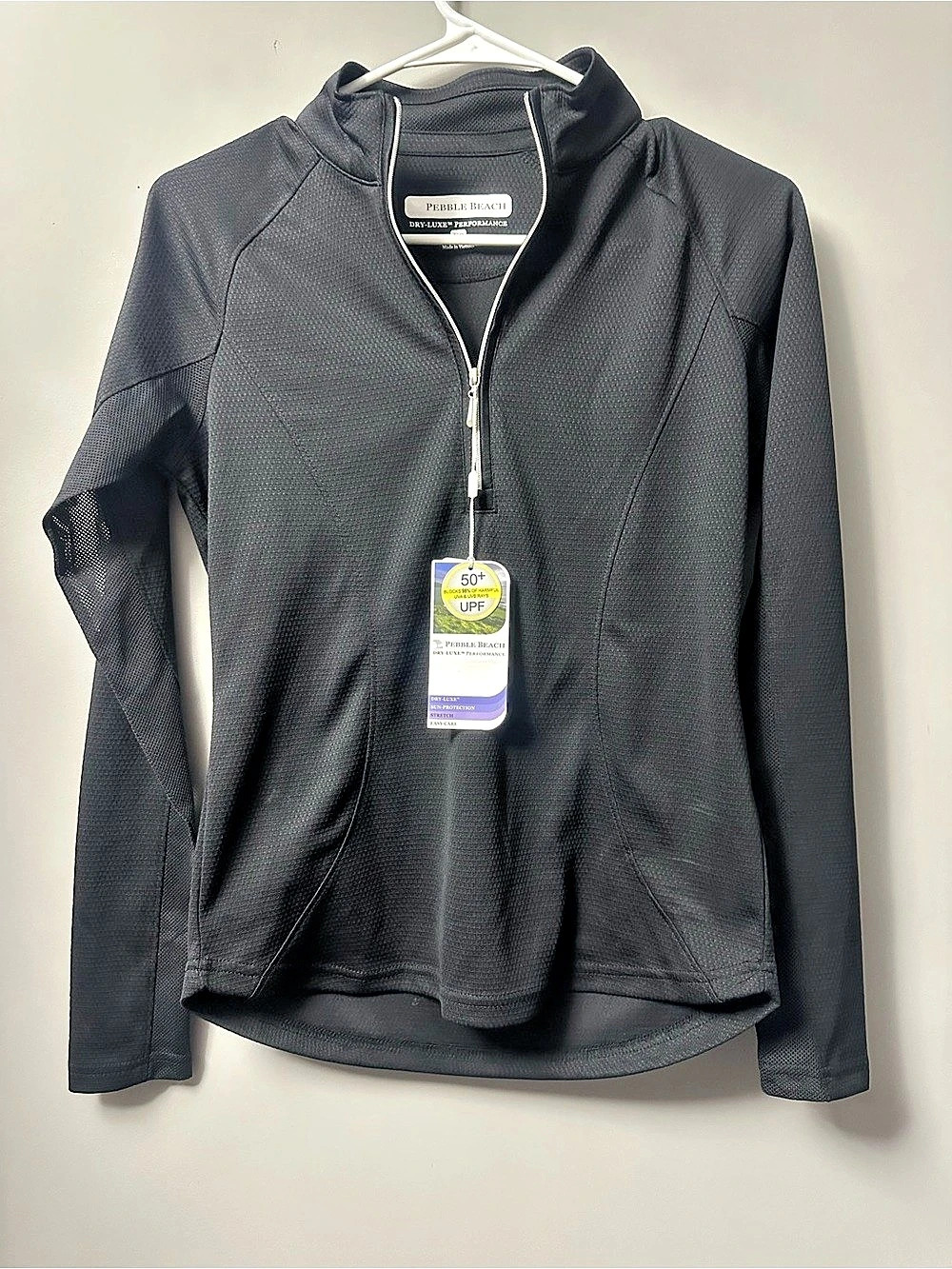 Pebble Beach Dry-Luxe Performance 1/4 Zip Long Sleeve Pullover Black XS